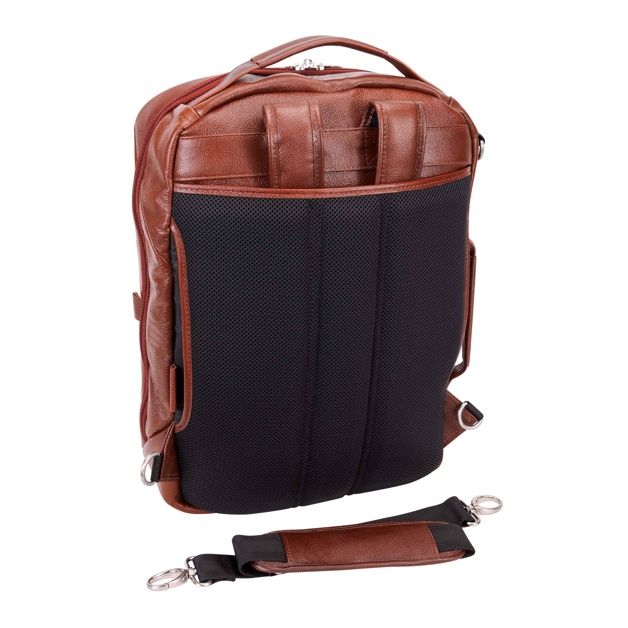 Alt View 6. McKleinUSA - 17" Convertible Leather Laptop Backpack 2-in-1 Crossbody, Laptop Sleeve, Tablet Pocket, Air-Mesh Back, Piggyback Strap - Brown.