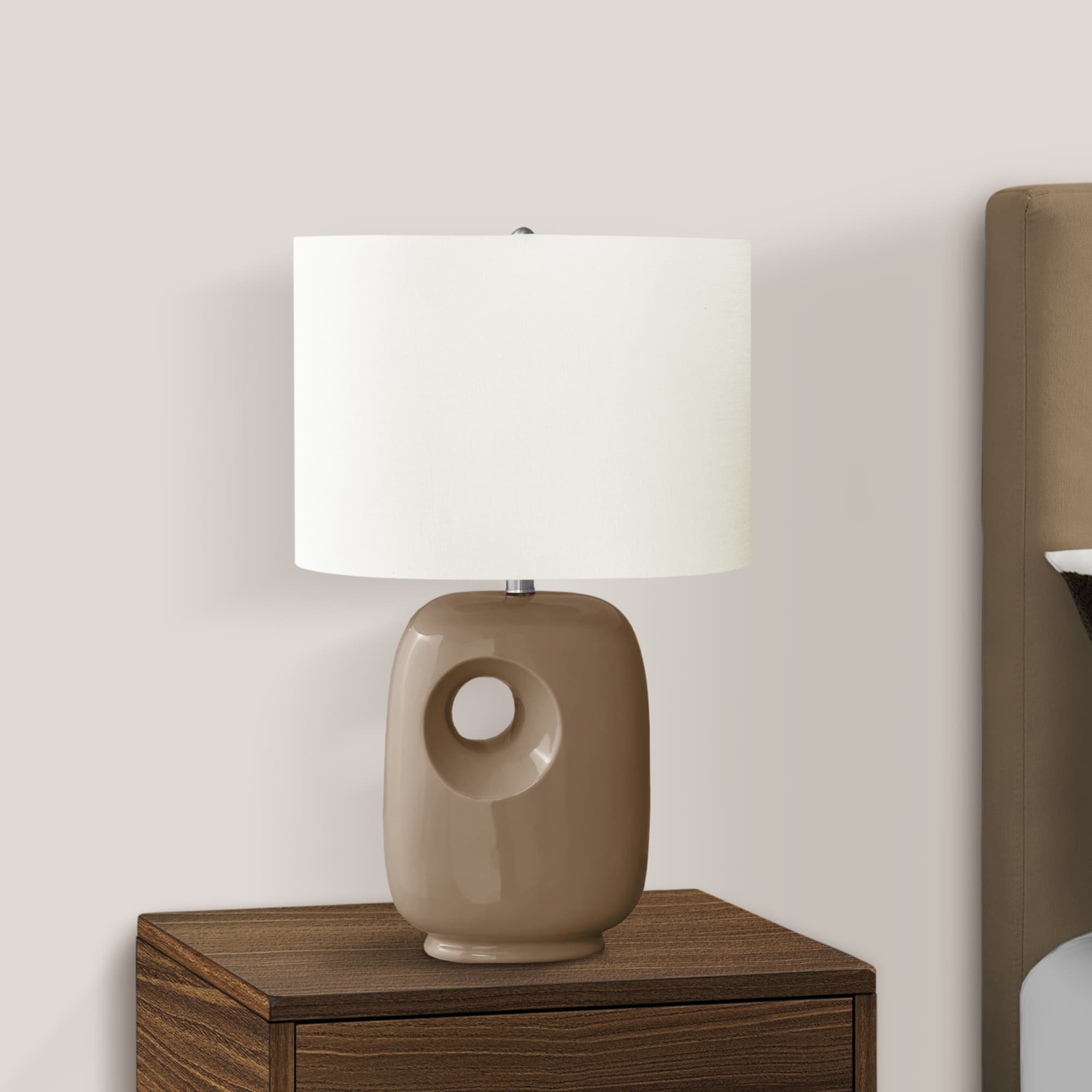 Left. Luckbyte - 26 Inch Brown Ceramic Table Lamp Ivory Cream Shade Contemporary Modern Lamp.