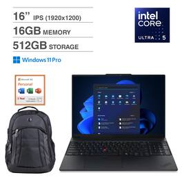 Lenovo - ThinkPad E16 21SR007CUS Laptop 16.0 Touch WUXGA (Ultra 5-225U, 16GB RAM, 512GB SSD, Win 11 Pro) w/Backpack, Office 365 - Black