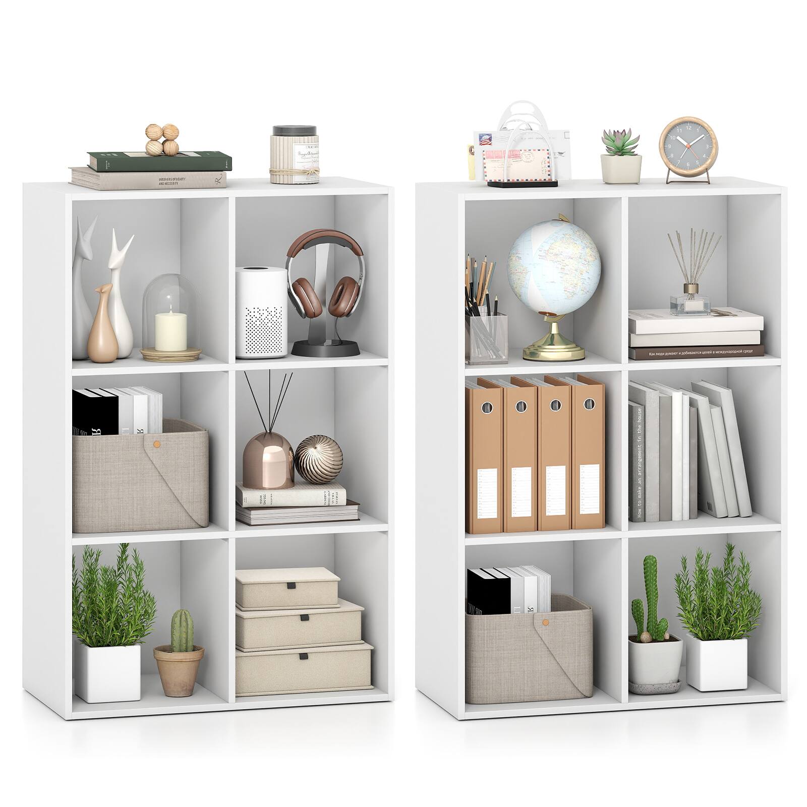 Front. Costway - Costway 2 PCS 6-Cube Book Shelf, Tool-Free Assembly, Storage Organizer for Living Room 6-Cube - 6-Cube White.