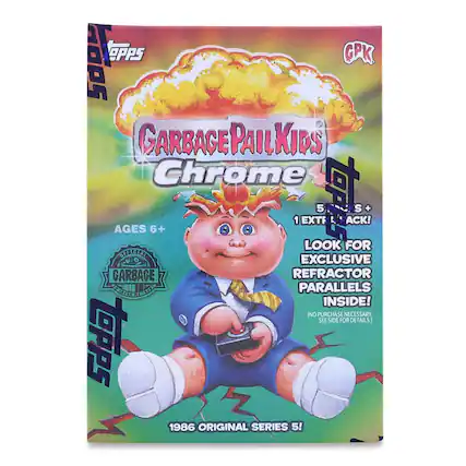 I OPps GPK 1 GARBAGE PAIL KIDS Chrome 5 S + 1 EXT ACK! AGES 6+ LOOK FOR EXCLUSIVE REFRACTOR PARALLELS INSIDE! (NO PURCHASE NECESSARY SEE SIDE FOR DETAILS) TOPPS 1986 ORIGINAL SERIES 5!