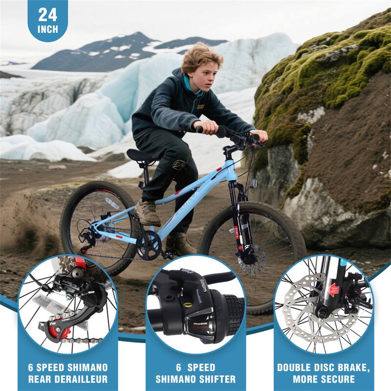24 INCH TURTE DUDINS - 6 SPEED SHIMANO REAR DERAILLEUR, 6 SPEED SHIMANO SHIFTER, DOUBLE DISC BRAKE, MORE SECURE