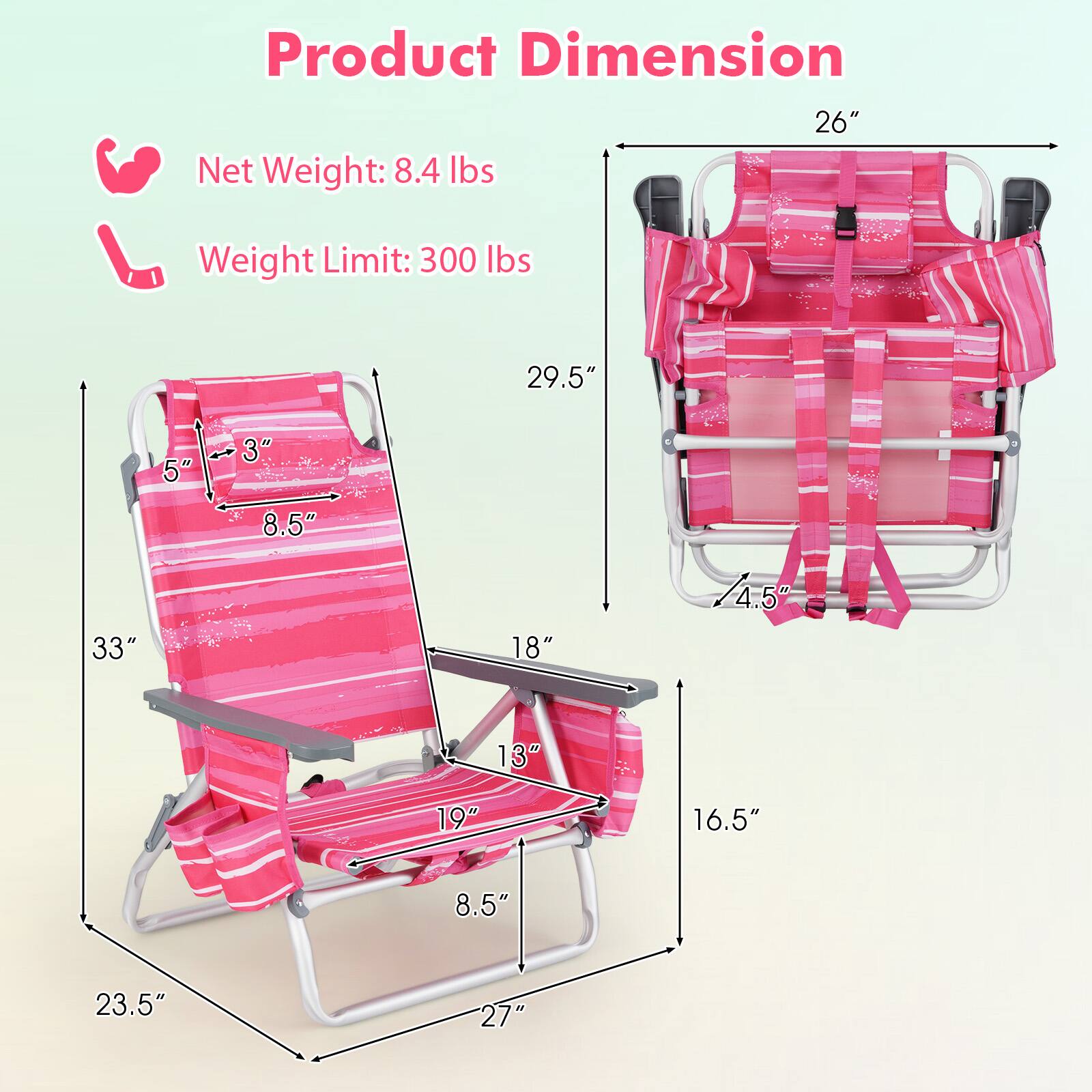 Product Dimension

- Net Weight: 8.4 lbs
- Weight Limit: 300 lbs

Dimensions:
- 26" (height of the cart)
- 29.5" (width of the cart)
- 5" (depth of the cart)
- 3" (depth of the seat)
- 8.5" (width of the seat)
- 33" (length of the cart)
- 18" (width of the cart)
- 4.5" (depth of the cart)
- 13" (width of the cart)
- 19" (width of the cart)
- 16.5" (width of the cart)
- 8.5" (width of the cart)
- 23.5" (width of the cart)
- 27" (width of the cart)