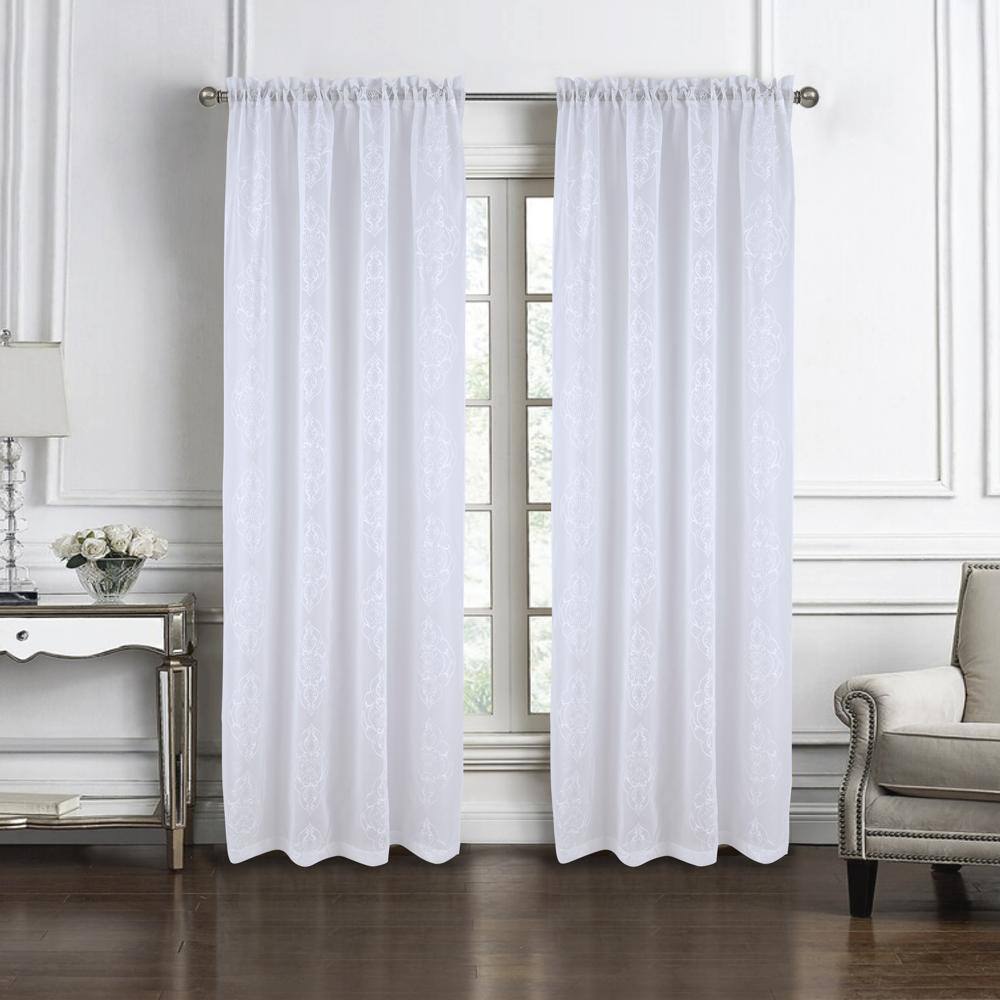 Angle. RT Designers Collection - RT Designers Collection Andrea Emb Metallic Doily Rod Pocket Room Darkening Curtain Panels for Bedroom 54" x 95" White - White.