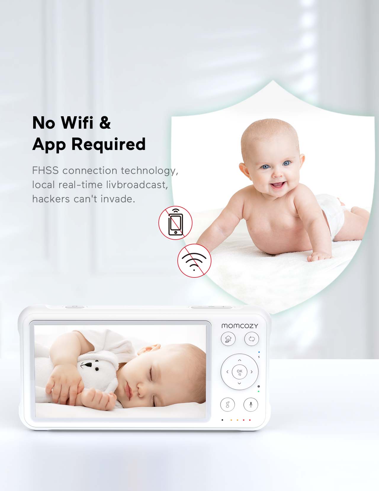 No Wifi & App Required
FHSS connection technology, local real-time live broadcast, hackers can't invade.
momcoZY