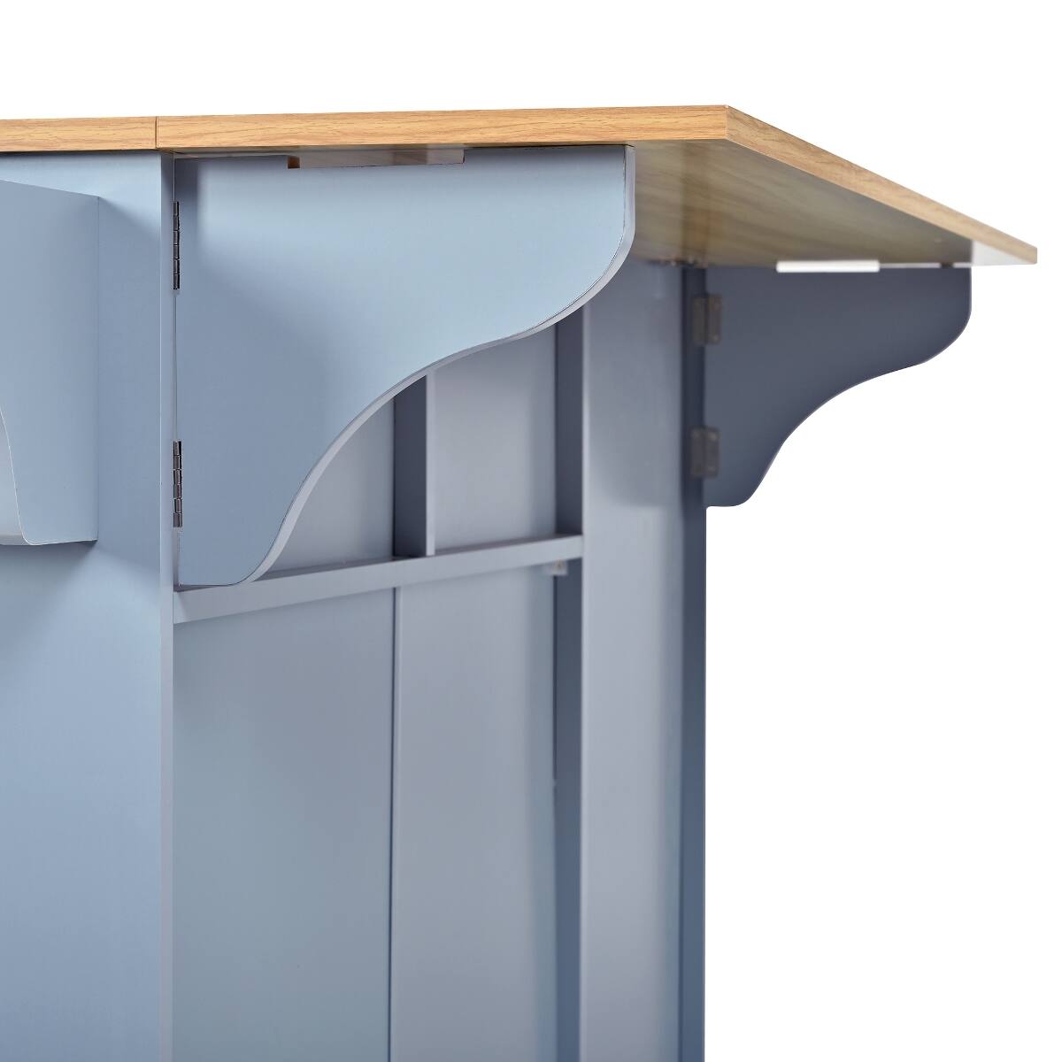 Alt View 9. Loheer - Loheer 54.2 inch mobile kitchen island rolling kitchen cart with trash bin cabinet blue gray kitchen prep table - Blue Gray.