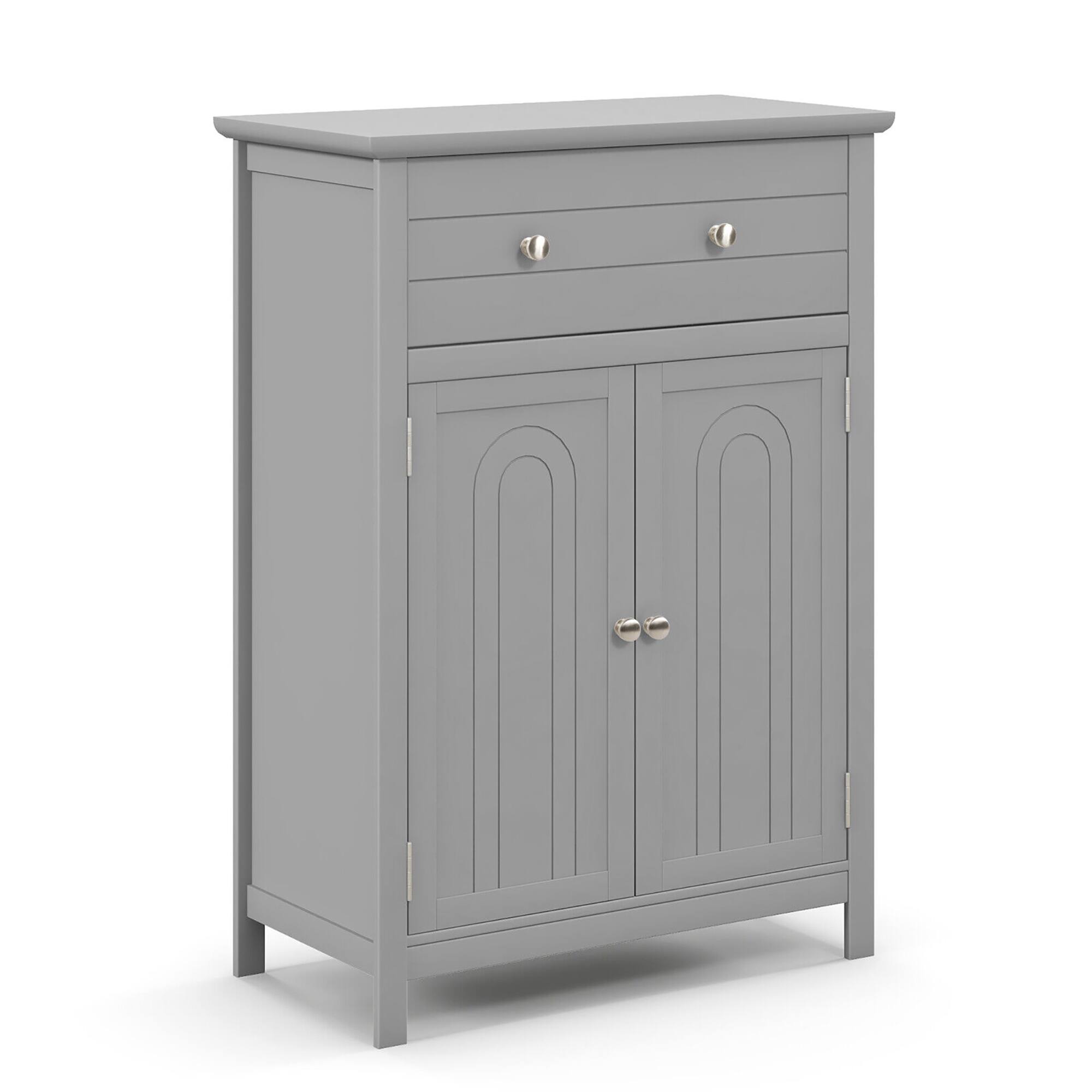 Alt View 9. Gymax - Gymax Bathroom Floor Cabinet Wooden Storage Organizer with Drawer & Doors Blcak - Grey.
