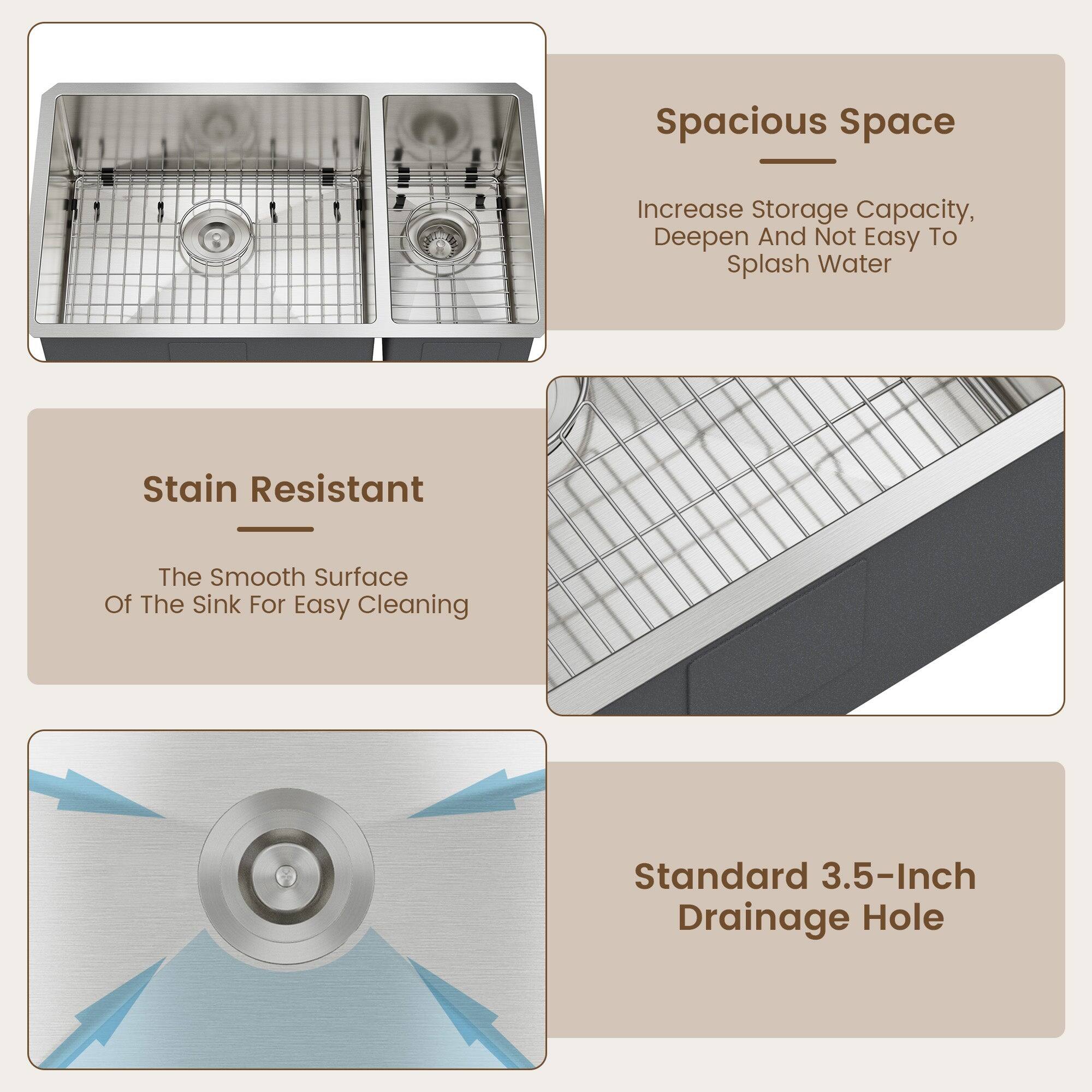 Spacious Space: Increase Storage Capacity, Deepen And Not Easy To Splash Water

Stain Resistant: The Smooth Surface Of The Sink For Easy Cleaning

Standard 3.5-Inch Drainage Hole