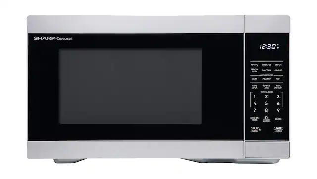 SHARP Carousel
12:30
POTATO
BEVERAGE
VEGGIE
FROZEN
POPCORN
RHEAT
PIZZA
AUTO DEFROST
MEAT
POULTRY
FISH
TIME
COOK
POWER
TIME LEVEL
DEFROST
1
2
3
4
5
6
7
8
9
KITCHEN
0
TIMER
UNLOCK
CLOCK
STOP
CLEAR
START
30 SEC