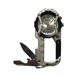 Dakota - Multitool Clip Watch for Men–|100ft Water Resistant Clip-On with LED Light, Bottle Opener, Screwdrive & Carabiner - Silver