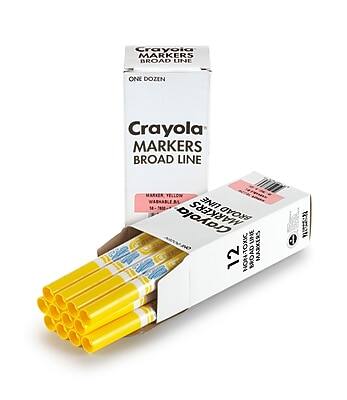 Crayola MARKERS BROAD LINE  
ONE DOZEN  

Crayola MARKERS BROAD LINE  
MARKER YELLOW  
12 MARKERS  

Crayola BROAD LINE  
12 NON-TOXIC BROAD MARKERS