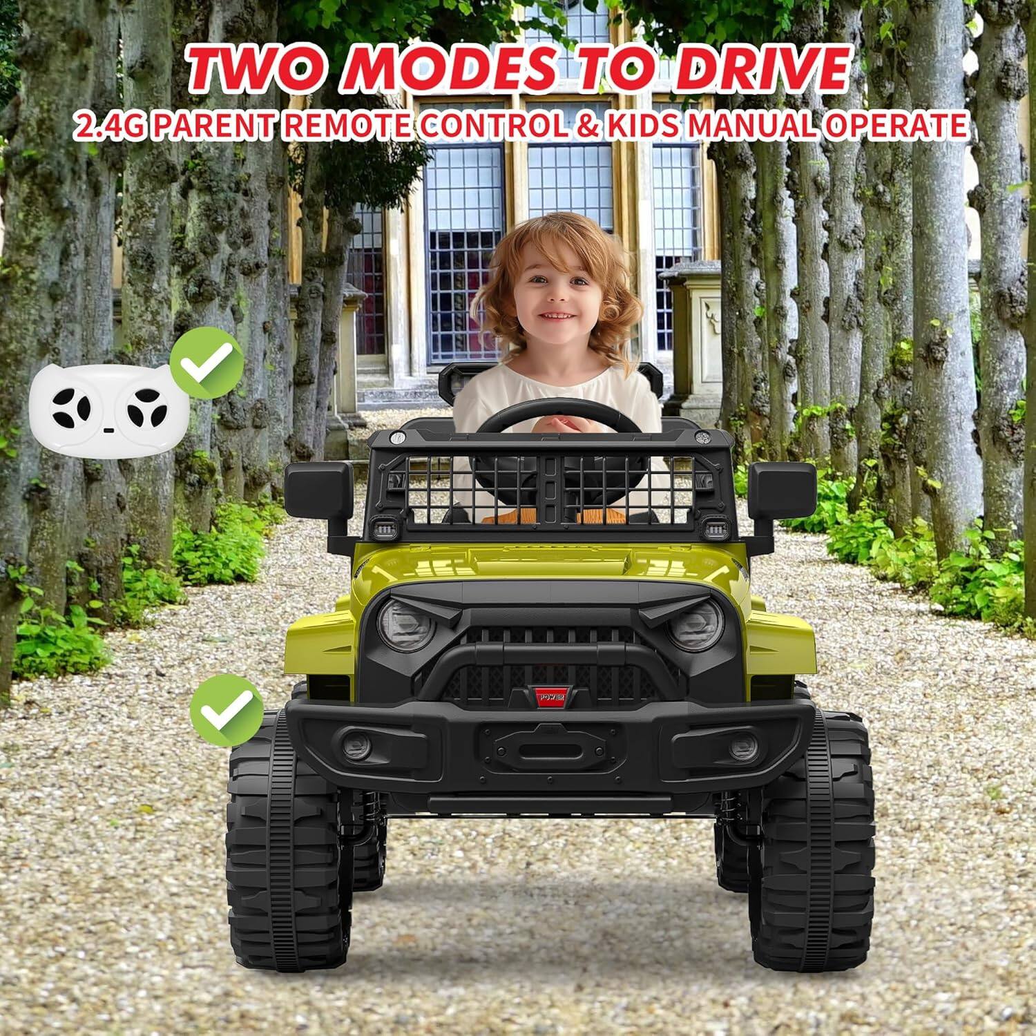 TWO MODES TO DRIVE  
2.4G PARENT REMOTE CONTROL & KIDS MANUAL OPERATE