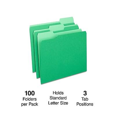 100 Folders per Pack  
Holds 3 Standard Tab Letter Size Positions