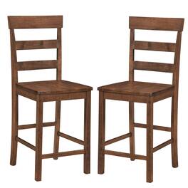 Gymax - 24'' Counter Height Bar Stools Set of 2 w/ High Back Footrest Rubber Wood Frame - Brown