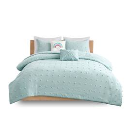 Gracie Mills - Caius Playful Elegance Cotton Jacquard Pom Pom Comforter Collection - Aqua