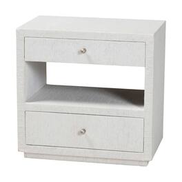 bali & pari - Kai Grasscloth End Table - 2-Drawer Accent Table or Nightstand with Open Shelf, Handwoven Décor - White