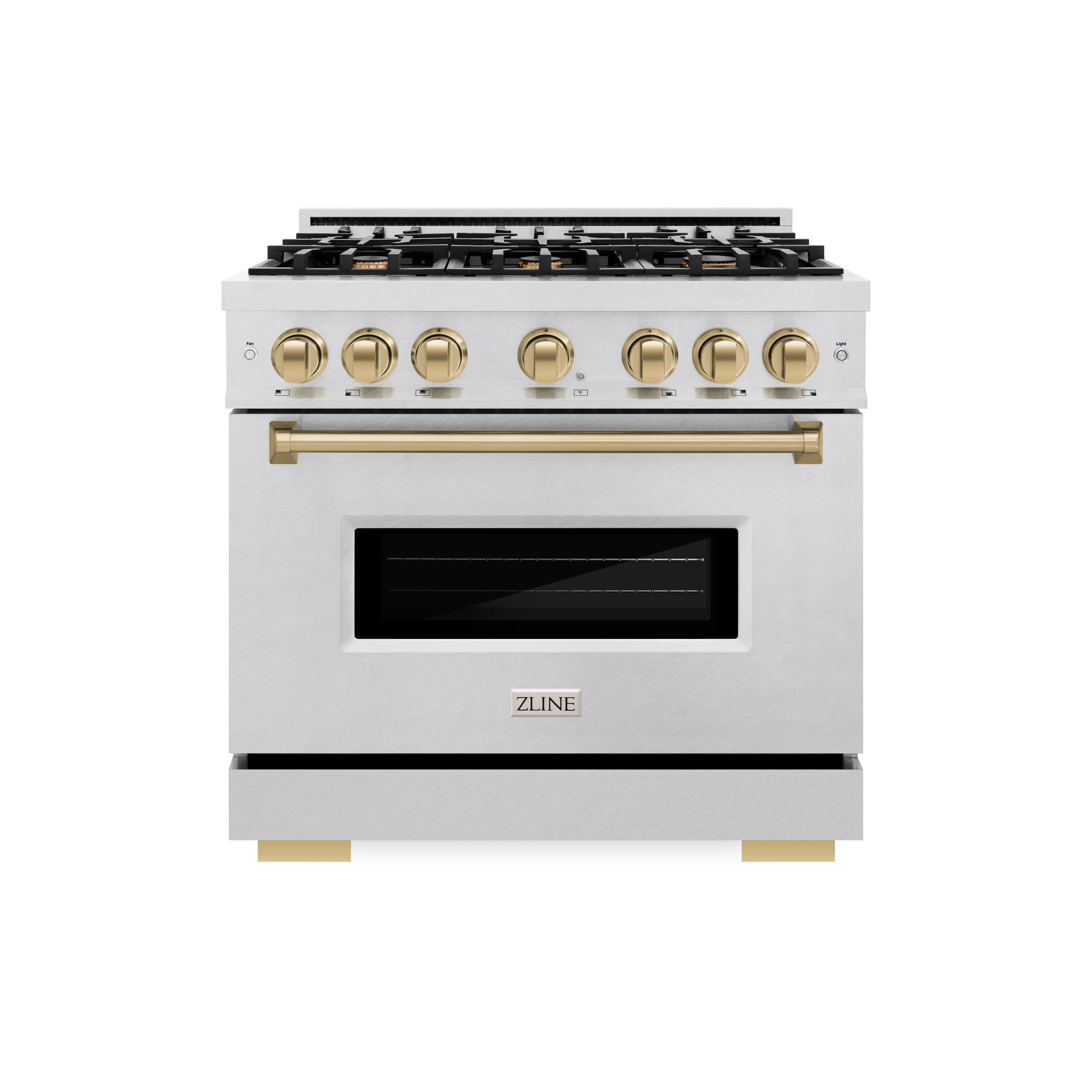 Front. ZLINE - ZLINE Autograph 36 in. Classic Dual Fuel Satin Steel Range w/ 6 Burners & Bronze Accents (CDRSZ-36-CB) - Stainless Steel.