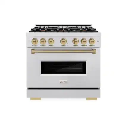 Front. ZLINE - ZLINE Autograph 36 in. Classic Dual Fuel Satin Steel Range w/ 6 Burners & Bronze Accents (CDRSZ-36-CB) - Stainless Steel.