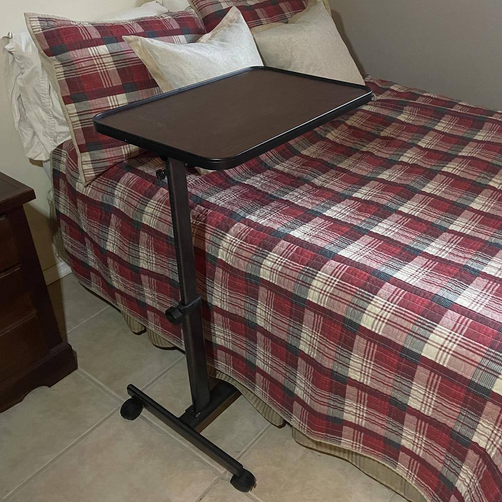 Left. AmeriHome - Adjustable Height Rolling Over Bed Table 24 x 16 in. - Brown.
