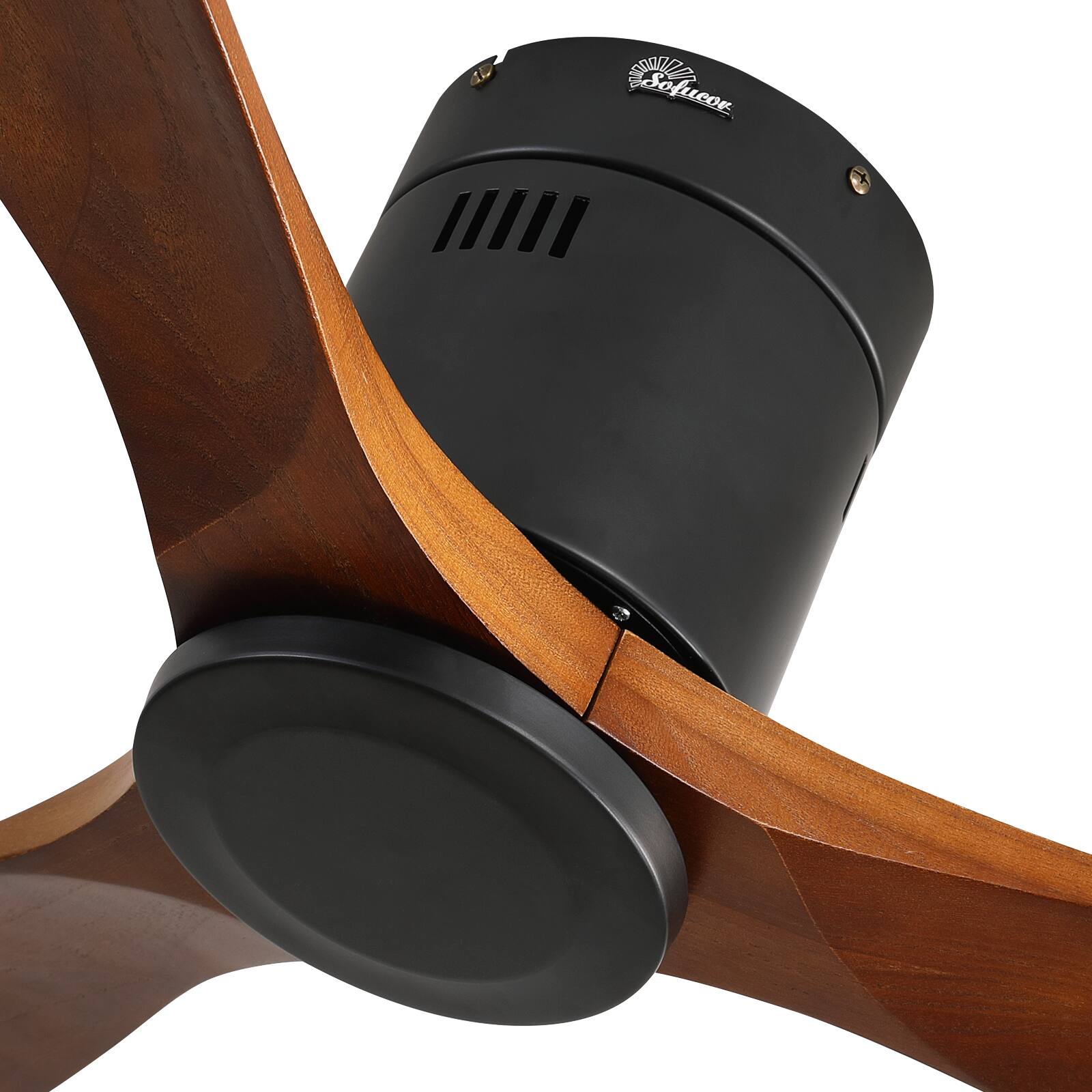 Angle. Sofucor - 52 Inch Black Ceiling Fan No Night with Remote 6 Speed/Solid Wood Blades/Bedroom Low Profile Ceiling Fans Quiet - Black Walnut Wood.