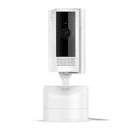 Front. Ring - Pan-Tilt Indoor Security Cam with 360° Horizontal Pan Coverage, Live View & Two-Way Talk, and HD Video - White.