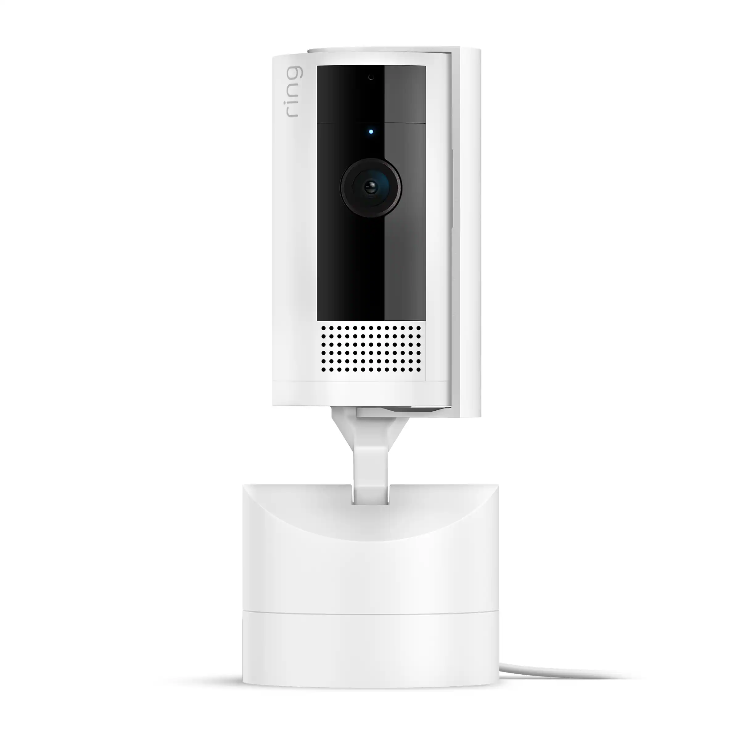 Front. Ring - Pan-Tilt Indoor Security Cam with 360° Horizontal Pan Coverage, Live View & Two-Way Talk, and HD Video - White.