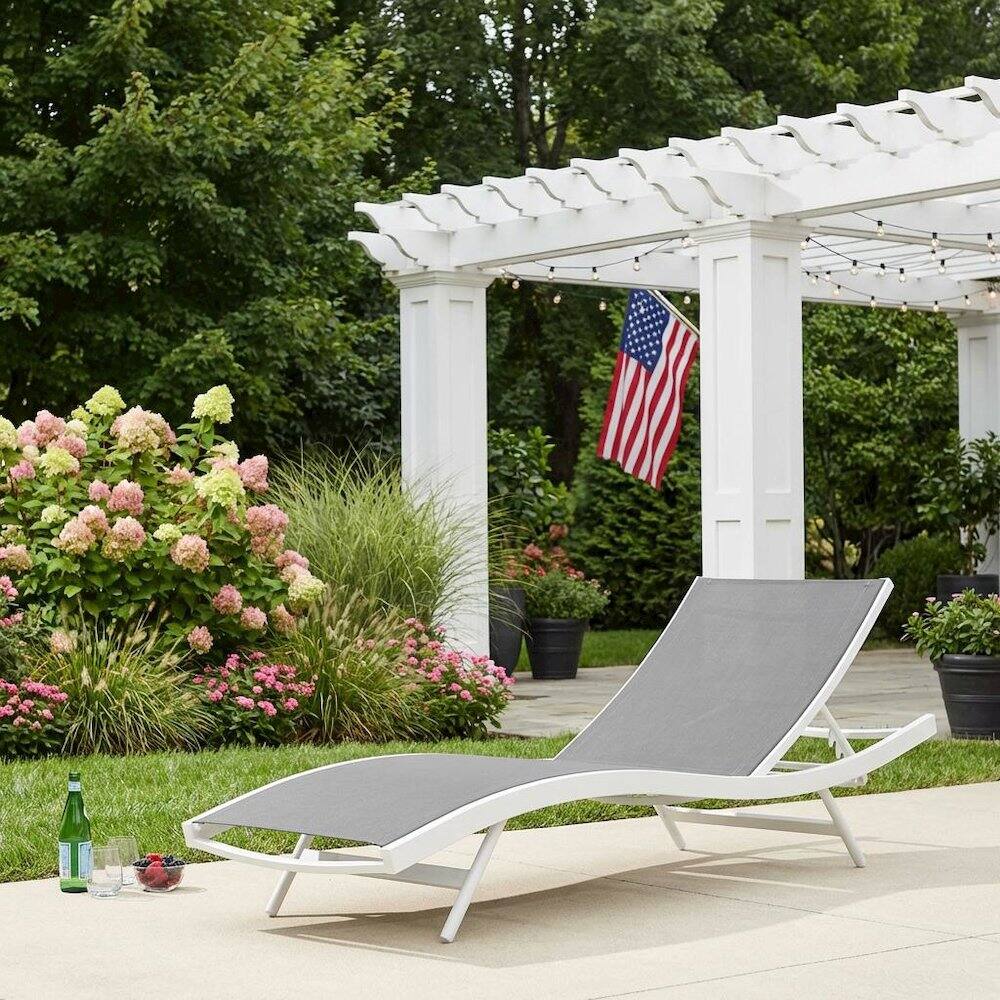 Left. Outdoor Escape - Outdoor Patio Chaise Lounge Chair In Weather-Resistant Design For Outdoor Spaces - White.