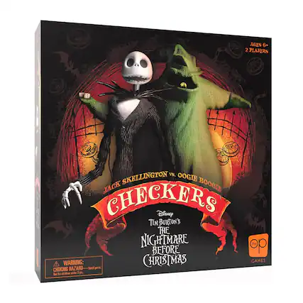 AGES 6+
2 PLAYERS
JACK SKELLINGTON vs. OOGIE BOOGIE
CHECKERS
Disney TIM BURTON'S THE NIGHTMARE BEFORE CHRISTMAS
WARNING: CHOKING HAZARD - Small parts. Not for children under 3 years.