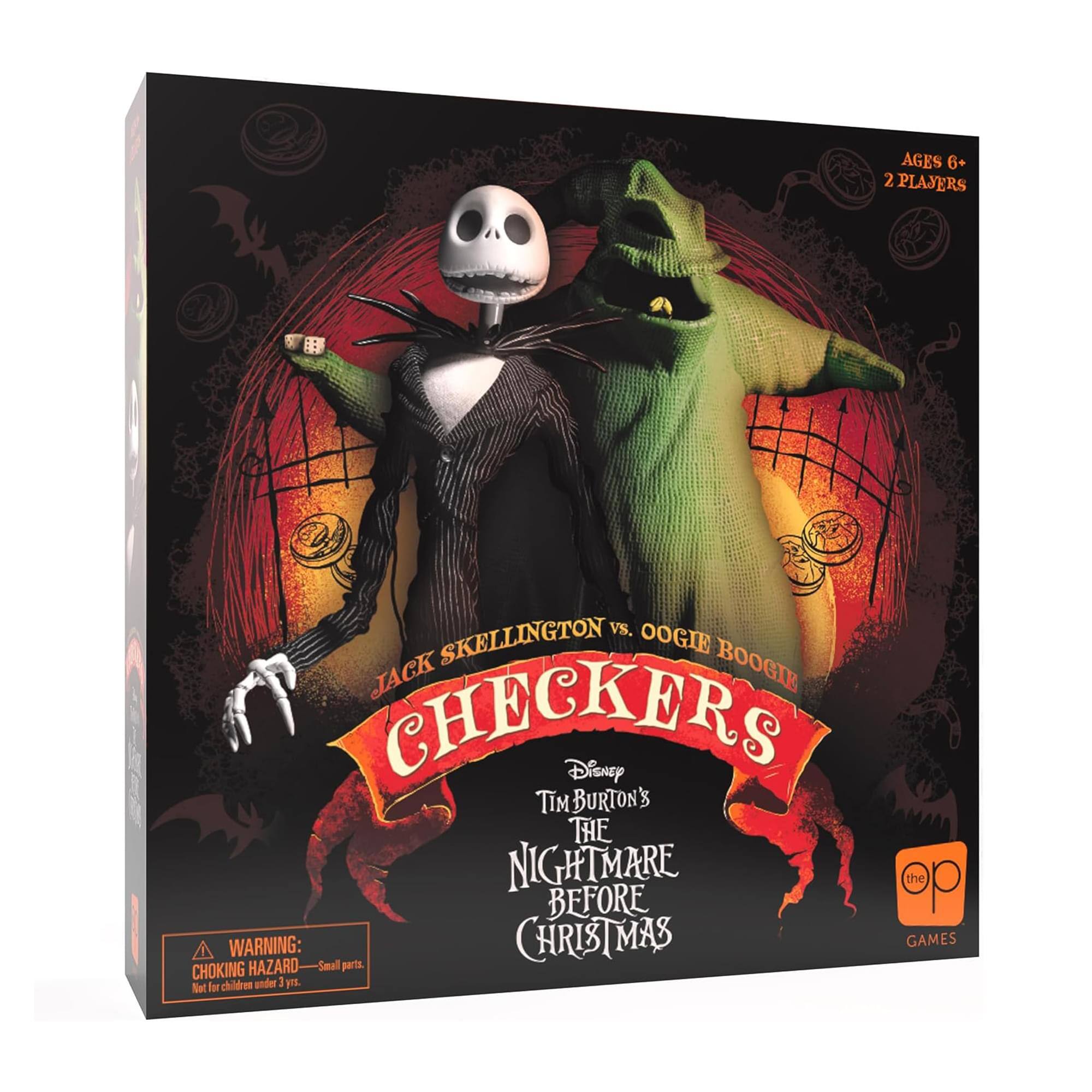 AGES 6+  
2 PLAYERS  
JACK SKELLINGTON vs. OOGIE BOOGIE  
CHECKERS  
Disney TIM BURTON'S THE NIGHTMARE BEFORE CHRISTMAS  

WARNING: CHOKING HAZARD - Small parts. Not for children under 3 years.