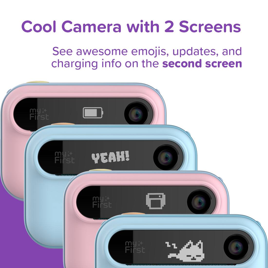 Cool Camera with 2 Screens

See awesome emojis, updates, and charging info on the second screen