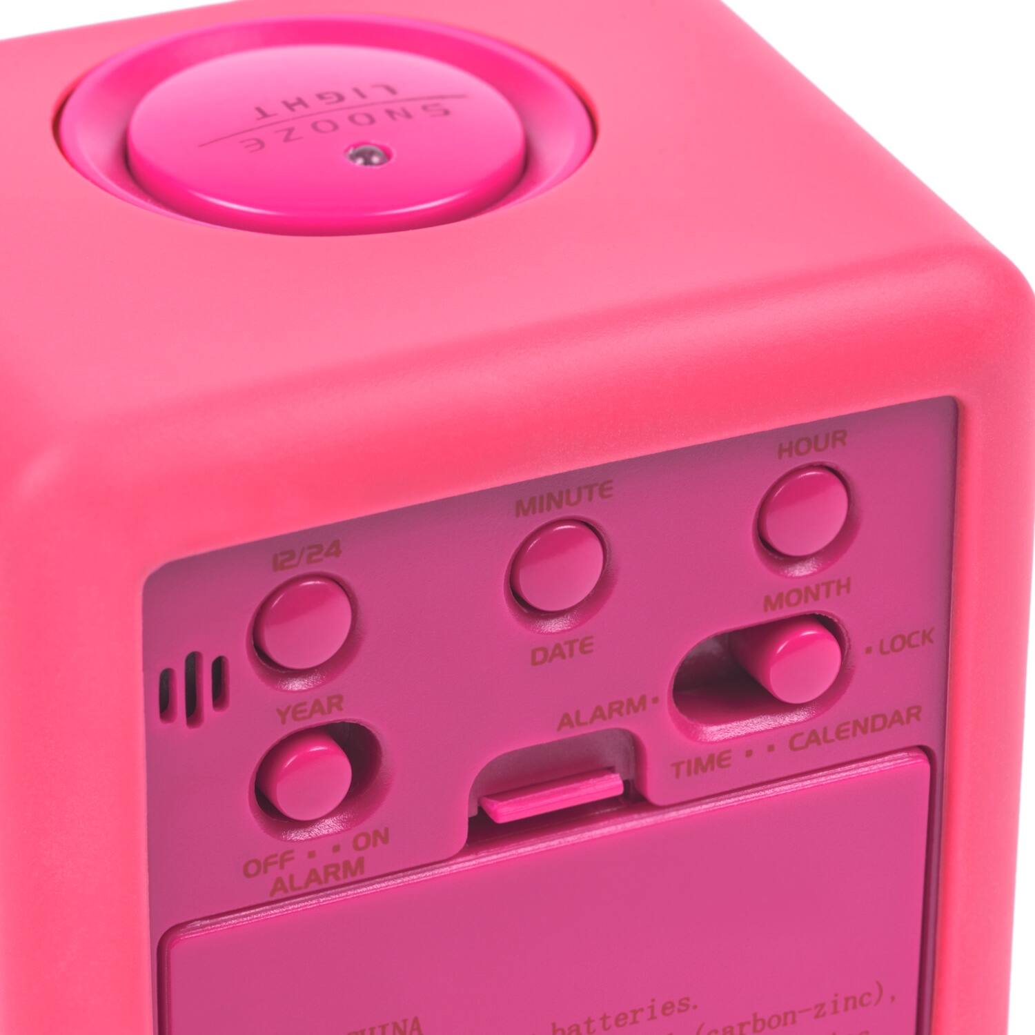 LIGHT SNOOZE 12/24 YEAR HOUR MINUTE MONTH DATE LOCK ALARM CALENDAR TIME . ON - OFF ALARM ATNA I batteries. (carbon-zinc),