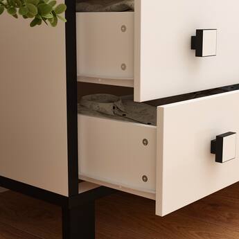 black dresser white handles 47" Modern Rattan with Drawers, Shelves, Doors its ideal for organizing clothes Hump 6 Drawer Black Dresser