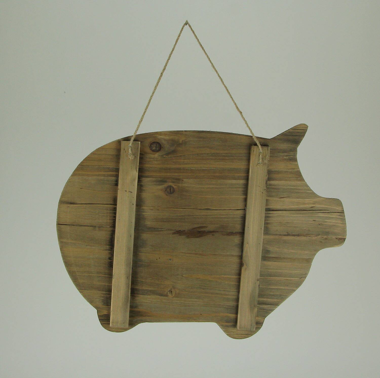 Alt View 2. Zeckos - Rustic Wood Farmhouse Pig and Metal Wire Wall Basket - Brown.