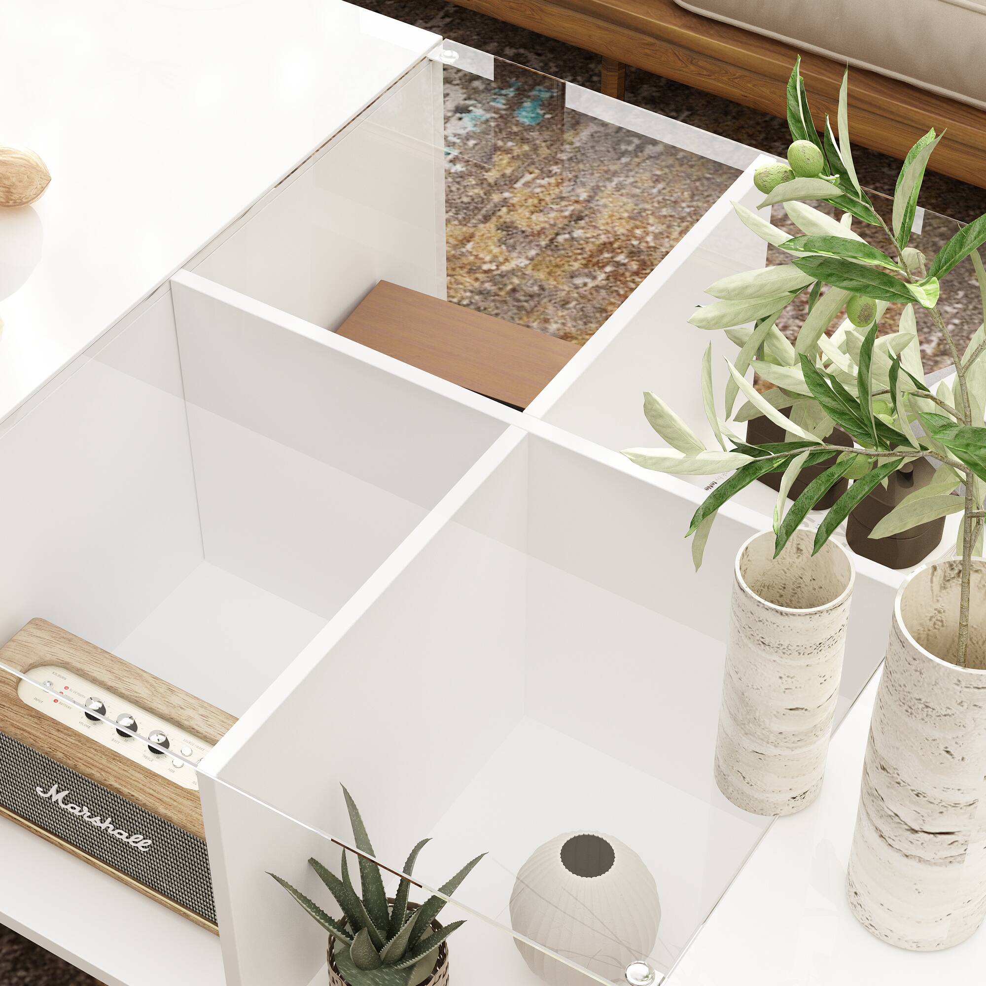 Alt View 2. FUFU & GAGA - Modern LED Coffee Table with Storage Drawers and Open Shelves for Living Room Organization and Ambient Lighting - White.