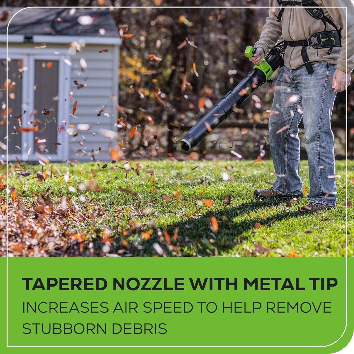 Tapered Nozzle with Metal Tip  
Increases Air Speed to Help Remove Stubborn Debris