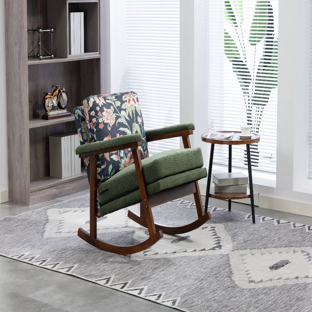 Alt View 3. Loheer - Loheer Mid Century Modern Accent Chair Solid Wood Rocking Chair Green - Green.