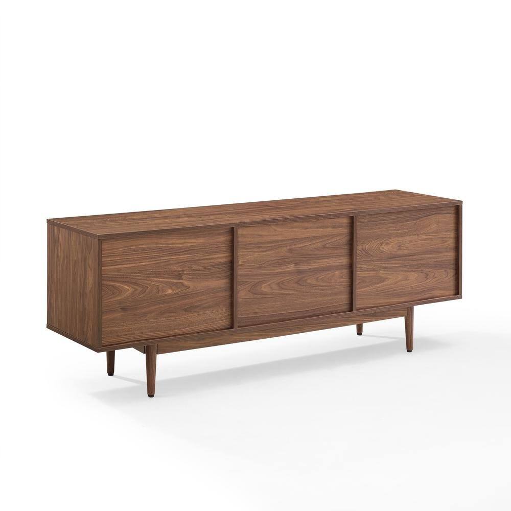 Angle. FurniFact - Large vinyl storage console with sturdy construction and versatile design - Walnut.