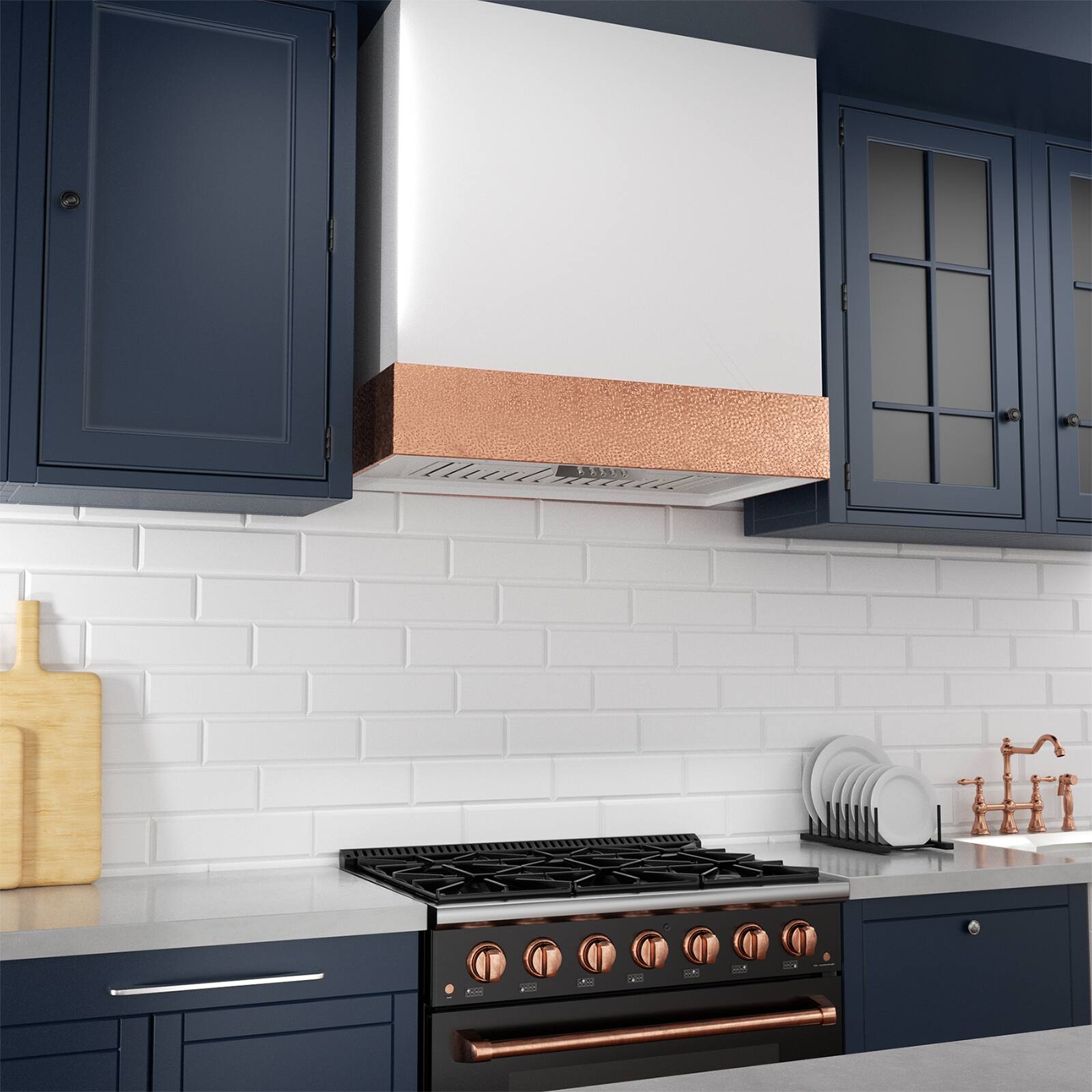 Alt View 5. Akicon - Akicon 30 in. 600 CFM Ducted Wall Mount Range Hood with LED Lights and Charcoal Filter, in White with Copper - White with Copper.