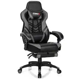 Pefilos - Adjustable Gaming Chair with Footrest, Computer Chair for Home Office - Gray