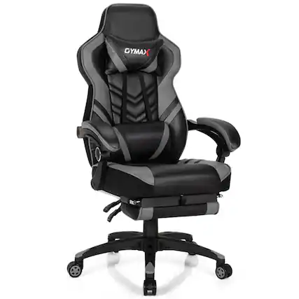 Front. Pefilos - Adjustable Gaming Chair with Footrest, Computer Chair for Home Office, Gray - Gray.