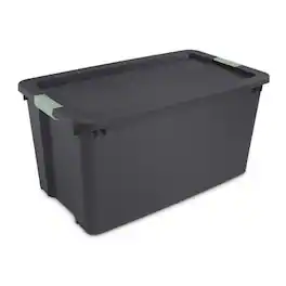 Sterilite - 8 Pack 45 Gallon Wheeled Latch Tote, Stackable Plastic Storage Bin - Gray/Green