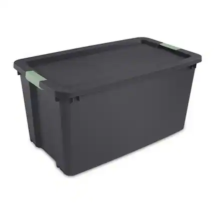 Front. Sterilite - Sterilite 8 Pack 45 Gallon Wheeled Latch Tote, Stackable Plastic Storage Bin - Gray/Green.