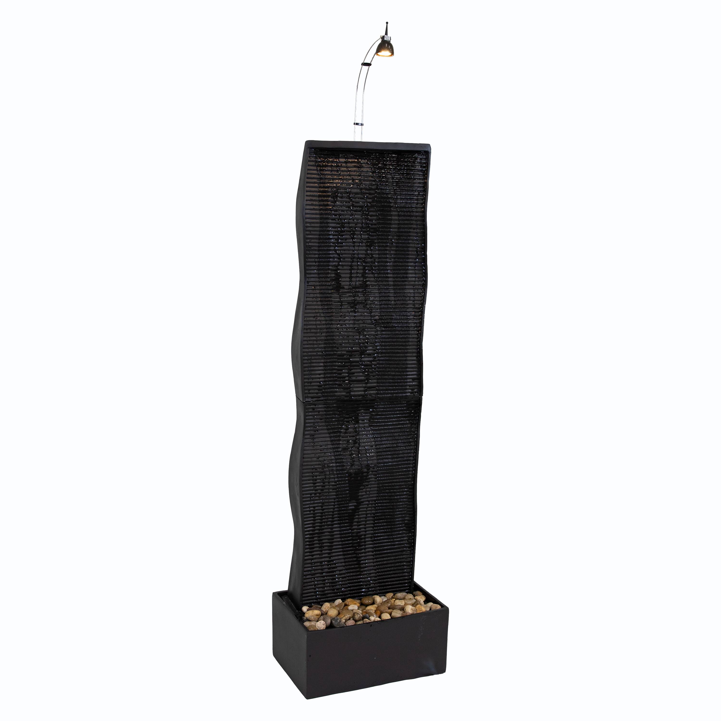 Front. Sunnydaze - Curved Ridge Indoor Waterfall Fountain with Spotlight - 56" - Black.