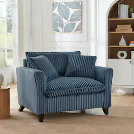 Trinkets Crazed - Wide Accent Armchair with Pillows,Corduroy Oversized Single Sofa, Chair and a Half with Wide Armrest for Living Room - Blue