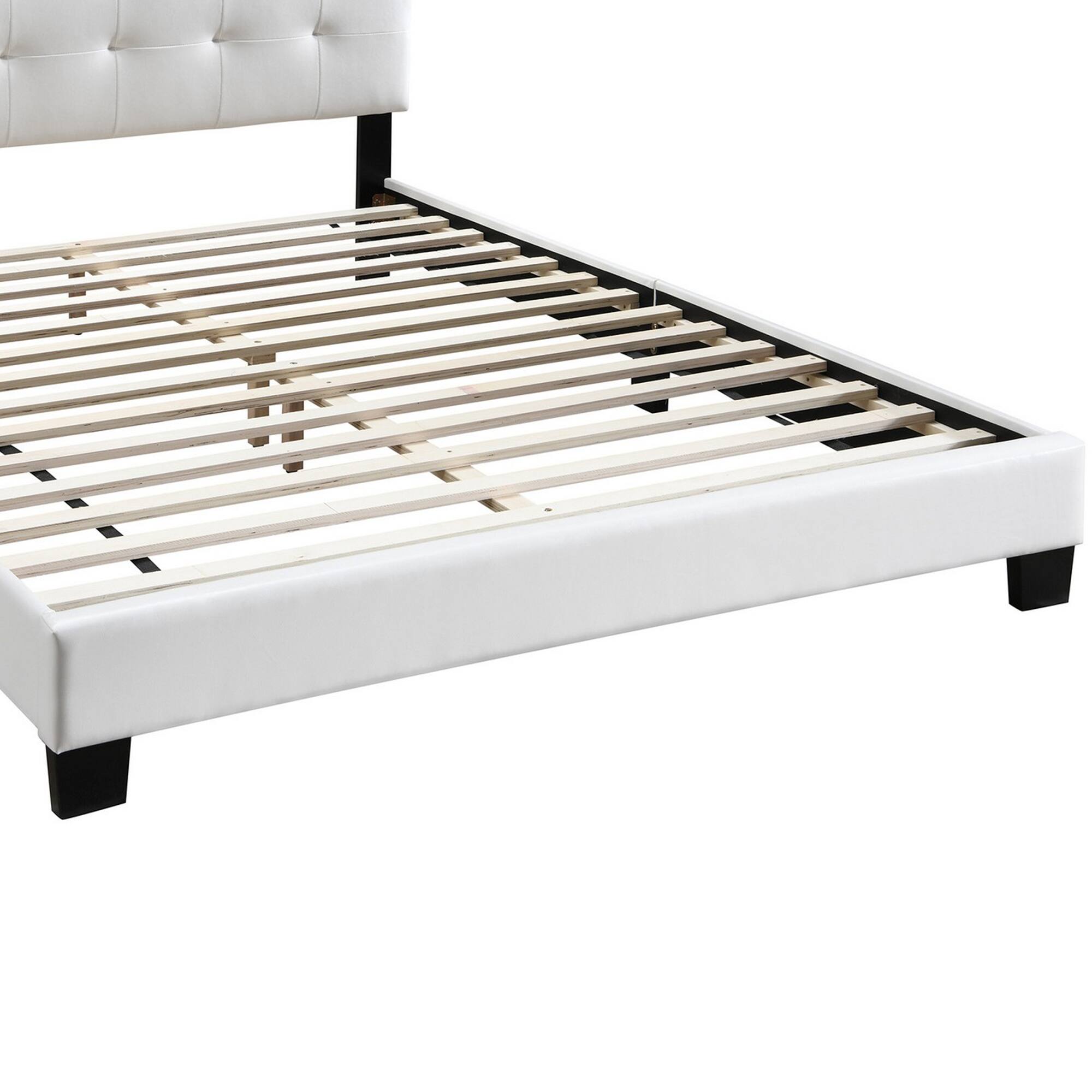 Alt View 3. Manhattan Lane - Twin Leatherette Bed with Checkered Tufted Headboard - White.
