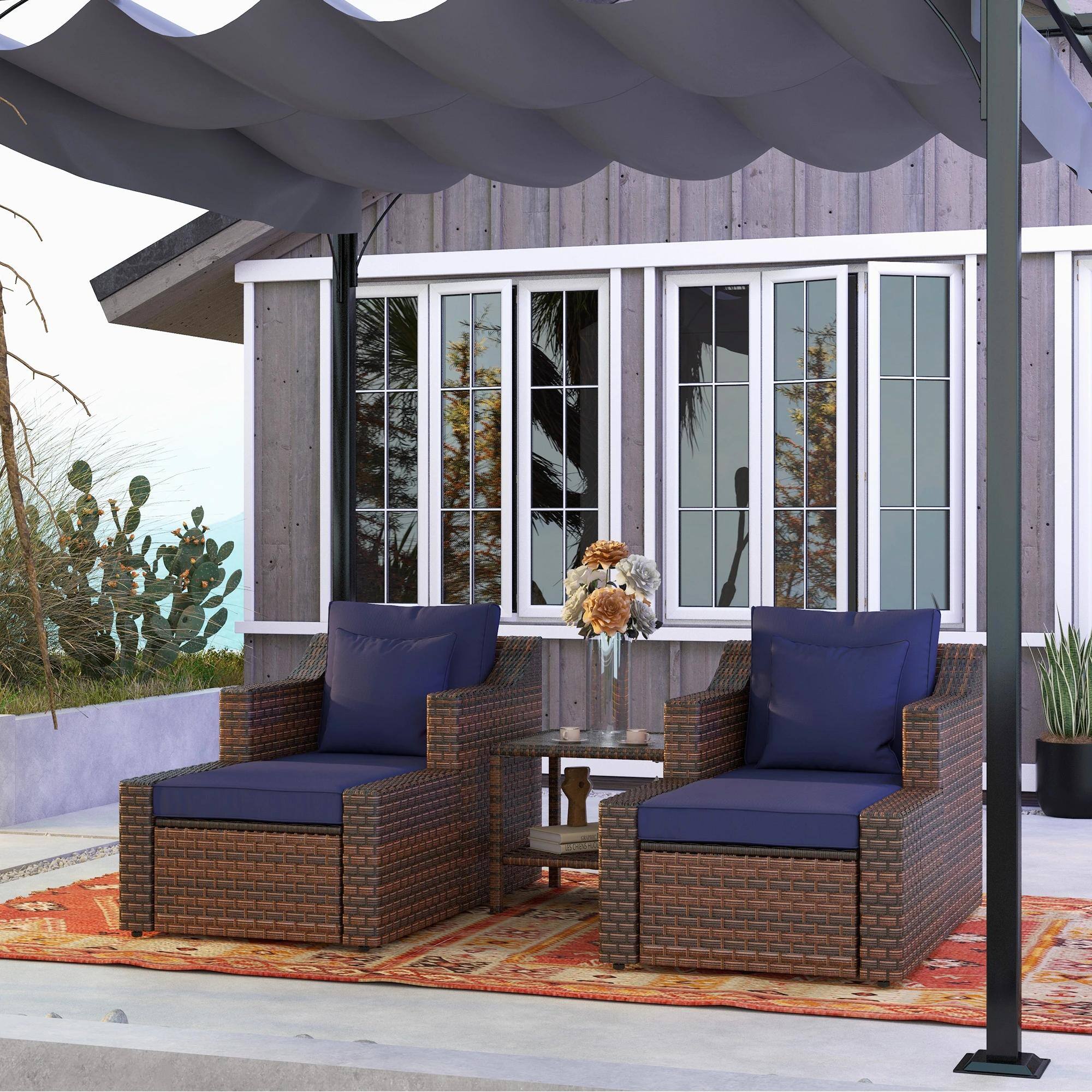 Angle. Spaco - Spaco 5PC Weatherproof PE Rattan Patio Set,Chair Table,Cushion Pillow - Blue.
