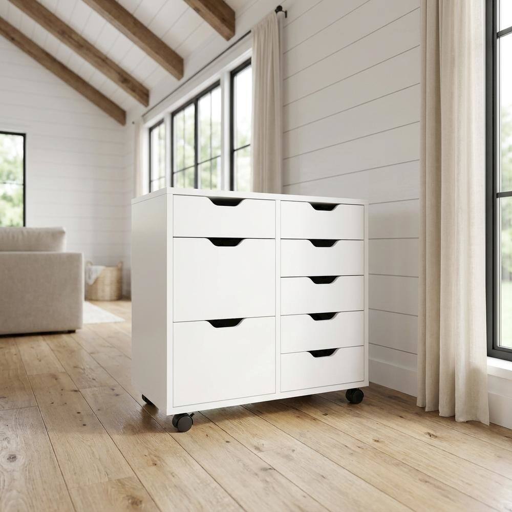 Alt View 4. FurniFact - Contemporary Storage Cabinet with Drawers for Home Office Organization - White.