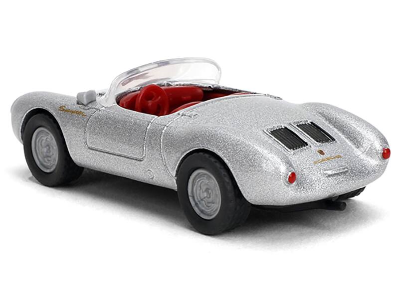 Left. Majorette - 1955 Porsche 550 Spyder Silver Metallic with Red Interior "Collection" Series 1/64 Diecast Model Car by Majorette - Silver Metallic with Red.