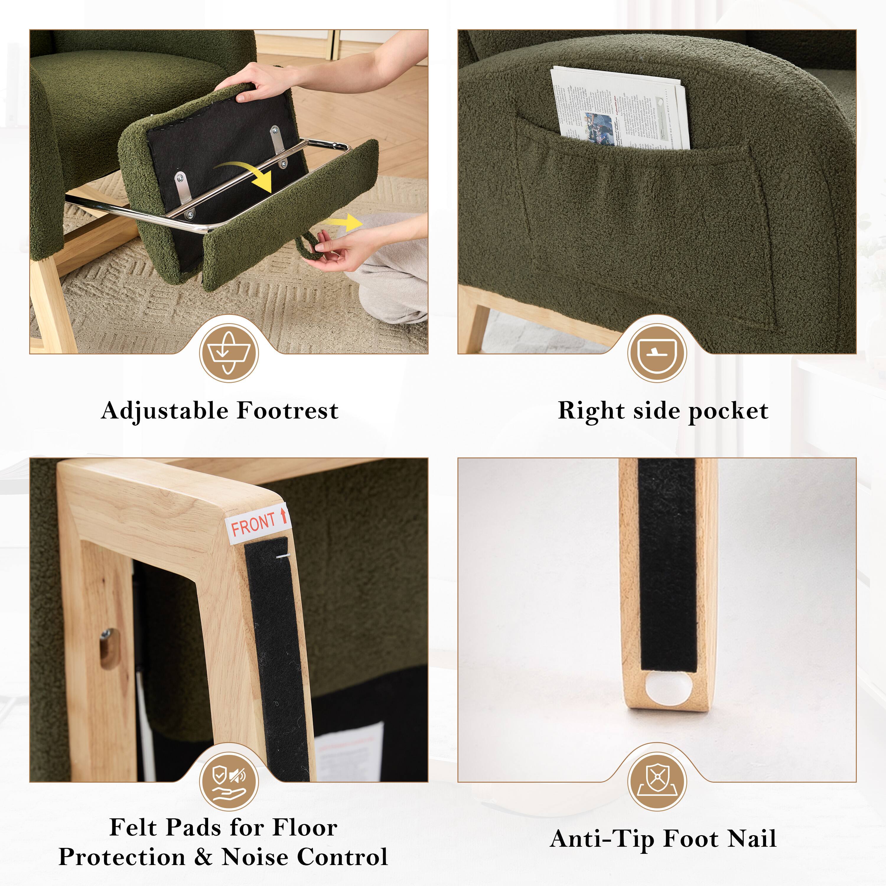 Adjustable Footrest  
Right side pocket  
Felt Pads for Floor Protection & Noise Control  
Anti-Tip Foot Nail