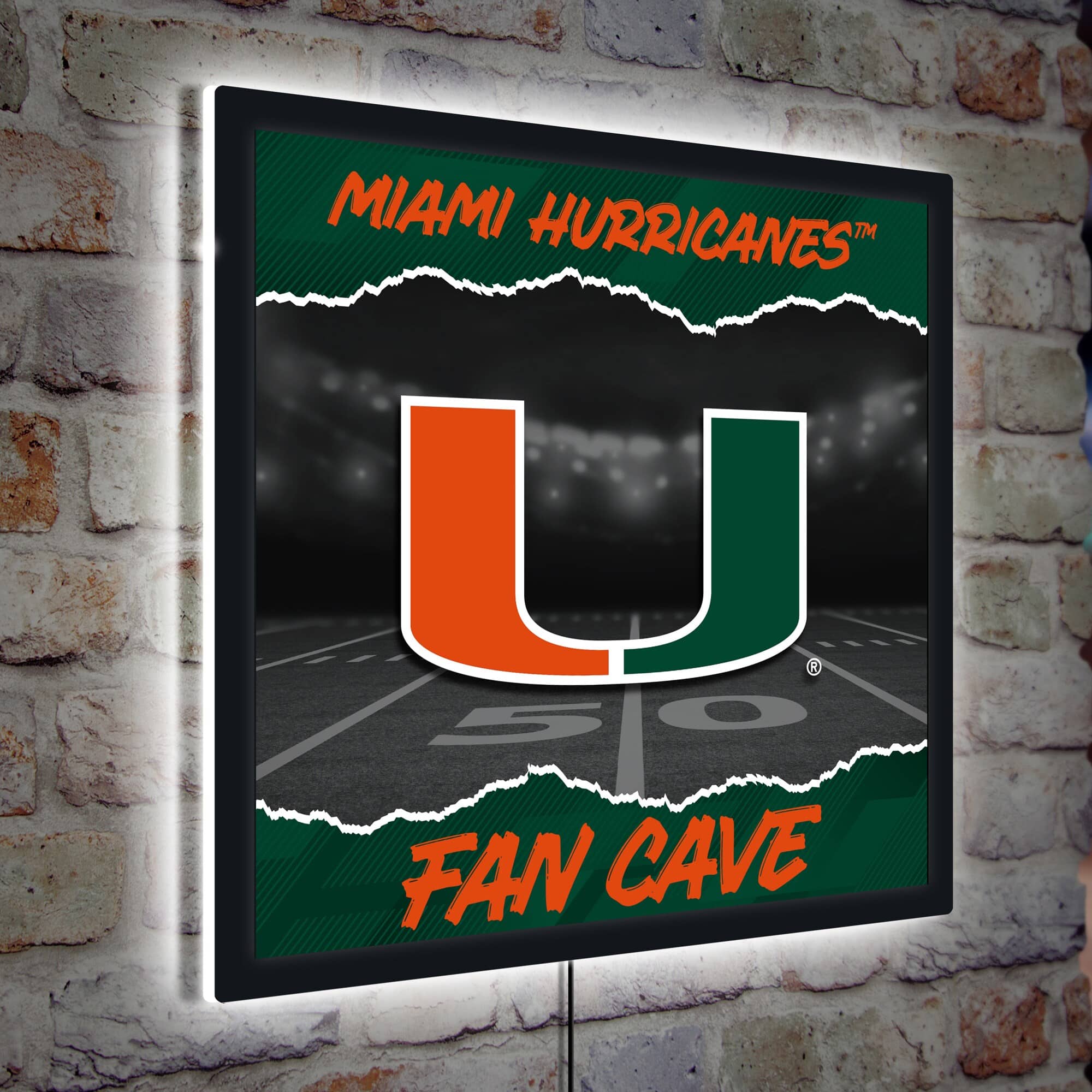 Evergreen Enterprises - Miami Hurricanes 23" LED Fan Cave Square-Shaped Lighted Wall Sign - Multicolor